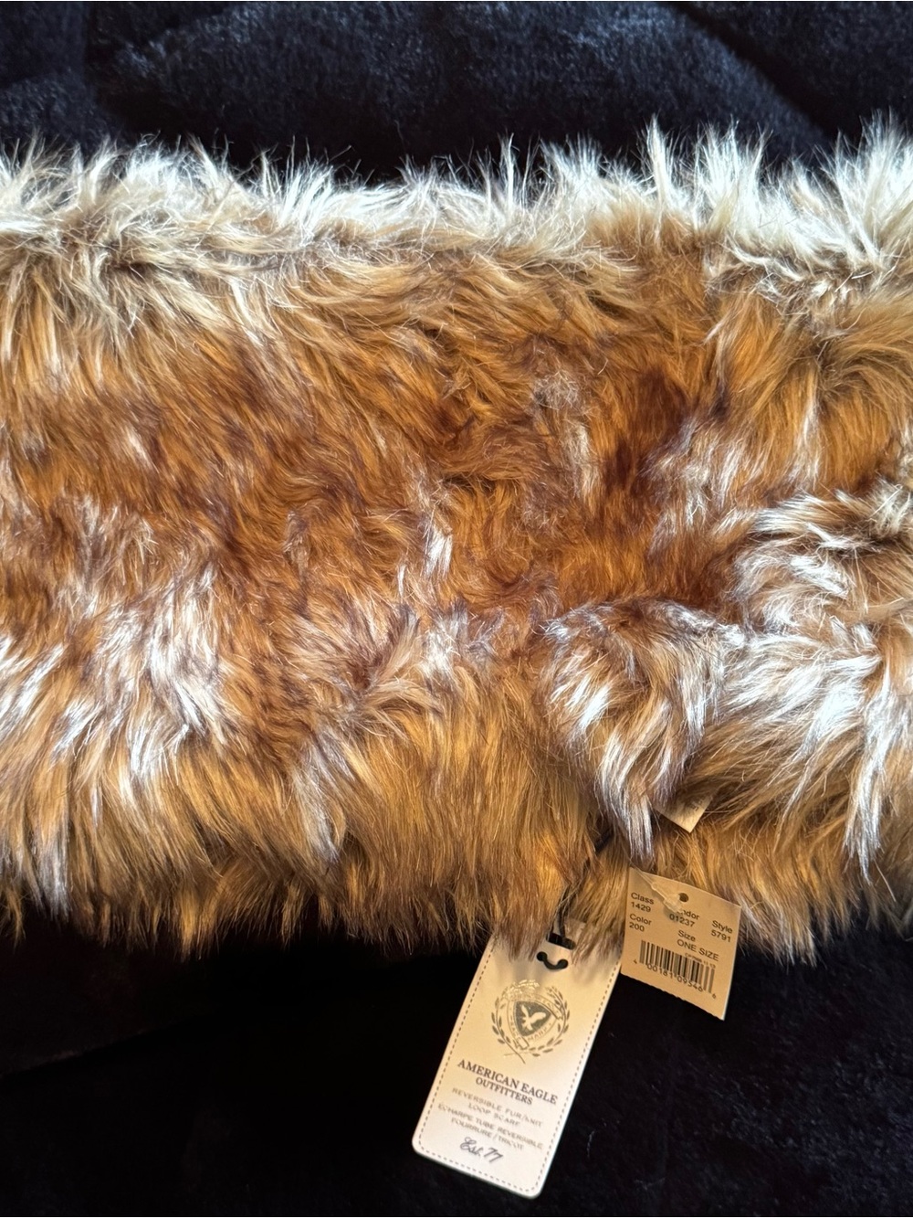 American Eagle Outfitters Beige Knit Scarf with Faux Fur Trim